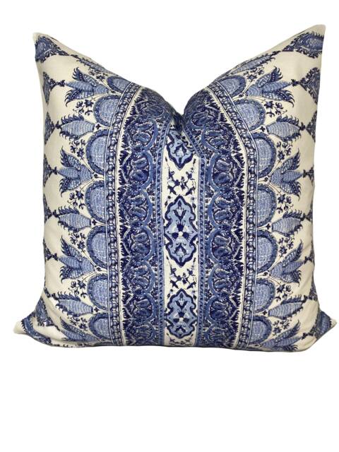 Thibaut Akola Stripe Blue & White Cushion Cover Pillow Double Sided - image 1