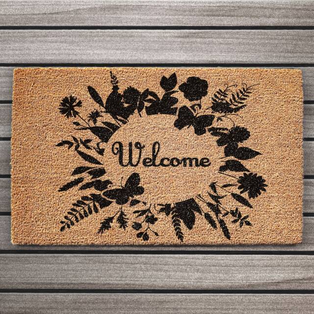 Floral Welcome Doormat - Natural Coconut Fiber, Anti-Slip - image 1