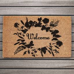 Floral Welcome Doormat - Natural Coconut Fiber, Anti-Slip - thumbnail 1