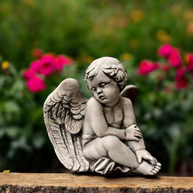 Sitting Cherub Statue Concrete Angel Figurine Stone Baby Sculpture Outdoor Garden Decoration Winged Child Ornament Heavenly Gift Idea - image 1