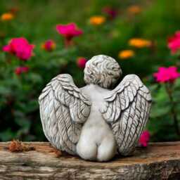 Sitting Cherub Statue Concrete Angel Figurine Stone Baby Sculpture Outdoor Garden Decoration Winged Child Ornament Heavenly Gift Idea - thumbnail 3