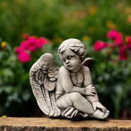 Sitting Cherub Statue Concrete Angel Figurine Stone Baby Sculpture Outdoor Garden Decoration Winged Child Ornament Heavenly Gift Idea - thumbnail 1