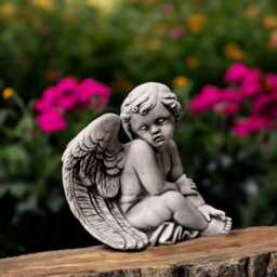 Sitting Cherub Statue Concrete Angel Figurine Stone Baby Sculpture Outdoor Garden Decoration Winged Child Ornament Heavenly Gift Idea - thumbnail 2