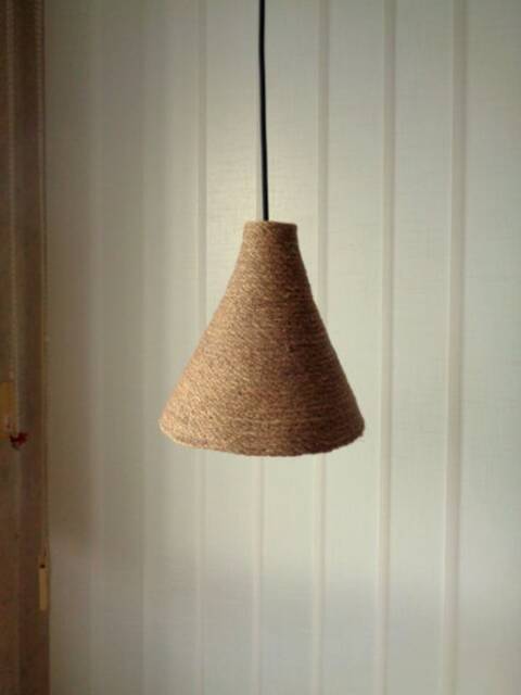 Handmade Burlap Pendant Light, Boho Rustic Rope Lampshade, 8'' - image 1