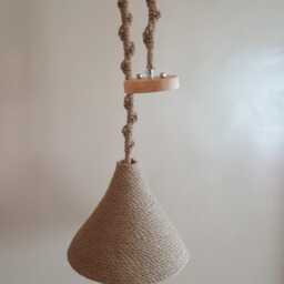 Handmade Burlap Pendant Light, Boho Rustic Rope Lampshade, 8'' - thumbnail 3