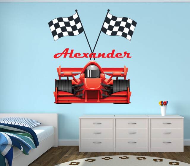 Racing Wall Decal - Custom Name Formula 1 Race Car Theme Decor Kids Boys Room Vinyl Sticker - image 1