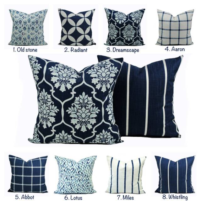 Premier Navy Blue Cover, Pillow, Decorative Throw Pillow, Aqua Accent Boho Throw Pillow - image 1
