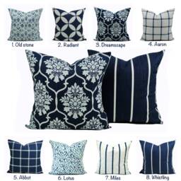 Premier Navy Blue Cover, Pillow, Decorative Throw Pillow, Aqua Accent Boho Throw Pillow - thumbnail 1