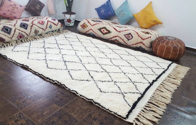Moroccan Rug Handwoven Wool Carpet , Beni Ourain Rug, Moroccan Berber Rug Azilal Area Rugs 10 X 8 Feet - image 1