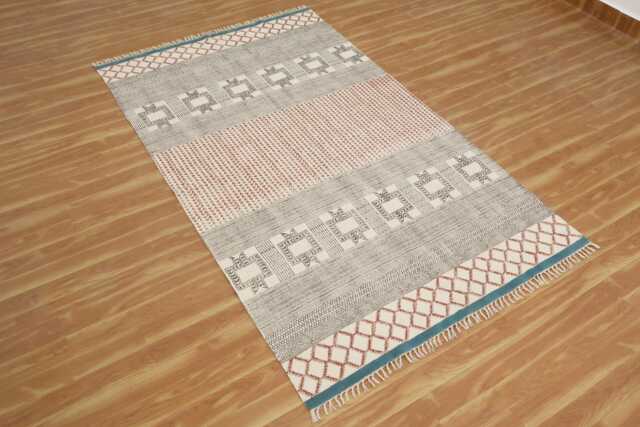 Handwoven Block Print Cotton Rug, Boho Living Room Carpet, Indian Dhurrie Mat - image 1