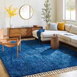 Solid Cobalt Blue Moroccan Rug, Minimalist Plush Berber Carpet, Large Handmade Wool Shag Modern Bold Decor, Custom Vibrant Area Mat - thumbnail 3