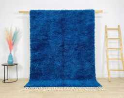 Solid Cobalt Blue Moroccan Rug, Minimalist Plush Berber Carpet, Large Handmade Wool Shag Modern Bold Decor, Custom Vibrant Area Mat