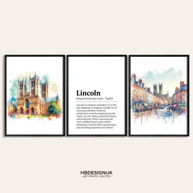Lincoln Poster Print Set - Of 3 Posters - Lincolnshire Watercolour Wall Hanging Artwork Art Travel Decor - image 1