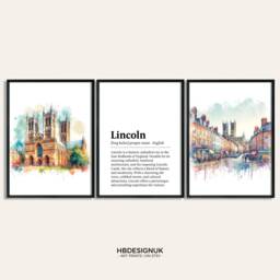 Lincoln Poster Print Set - Of 3 Posters - Lincolnshire Watercolour Wall Hanging Artwork Art Travel Decor - thumbnail 1
