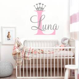 Wall Decal Girls Name Princess Crown Nursery Decor Baby Girl Decals/Room Vinyl Sticker Personalized - thumbnail 1