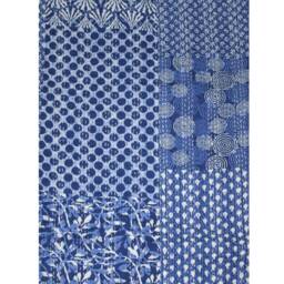 Hand Block Print Cotton Bed Runner, Reversible Kantha Quilt - 90x108 Inch - thumbnail 3