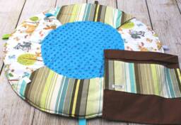 Travel Baby Play Mat - Woodland Animal Stripe Playmat Gender Neutral Shower Gift Tummy Time New Sensory - thumbnail 1