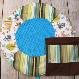 Travel Baby Play Mat - Woodland Animal Stripe Playmat Gender Neutral Shower Gift Tummy Time New Sensory - thumbnail 4