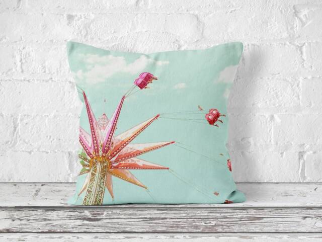 Home Decor, Nursery Baby Room, Carnival Pillow, Swings Teal Pillow Swing Fair - image 1