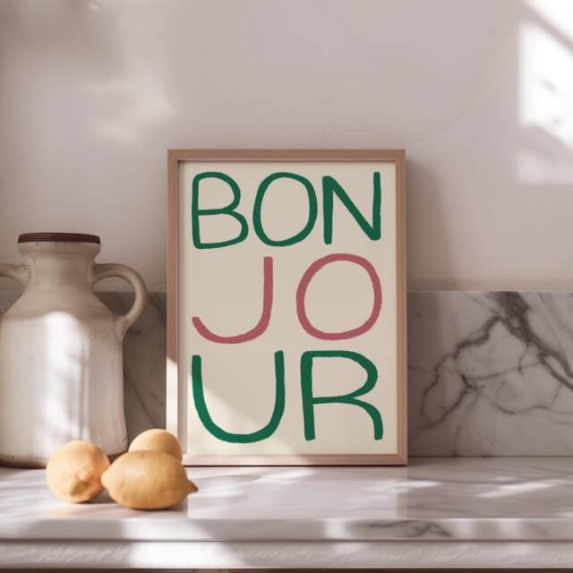 Bonjour Unframed Print - Colourful Wall Decor Poster French Hallway Housewarming Gift - image 1