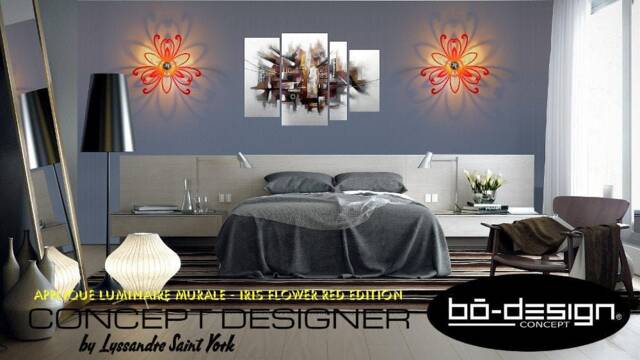 Lighting Wall, Flowers Iris, 30 Or 35 cm, Red, Acrylic Glass Plexiglass, 110 V, Lighting Designer, Lighting Shadows On The Wall, Lighting Baroque - image 1