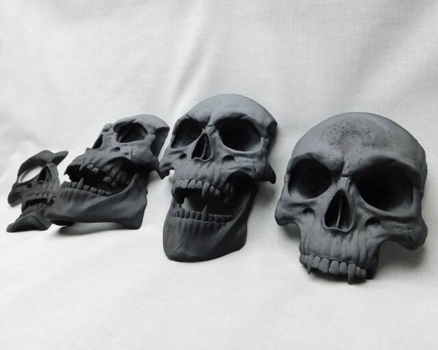 Vampire Skull Wall Decor 3D Printed Fanged Skulls, Gothic Set Of 4 - image 1