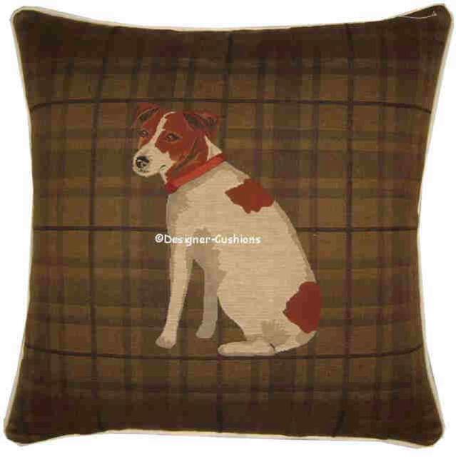 Jack Russell Sitting Dark Check Tapestry Cushion Cover Sham - image 1