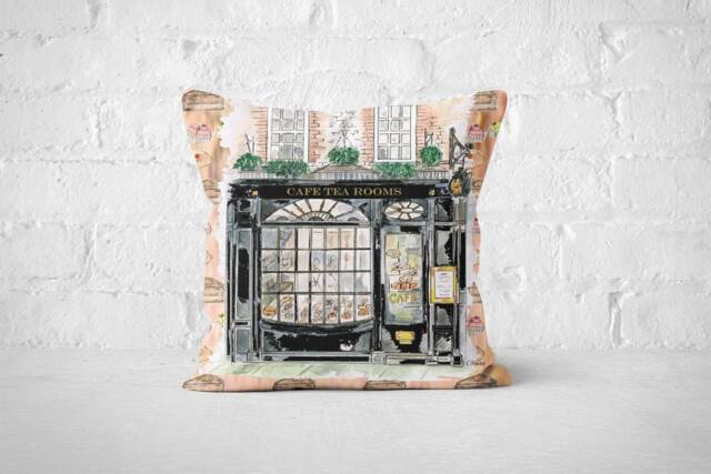 Illustrated Betty's Tea Rooms Inspired Cushion, Coffee Shop - image 1