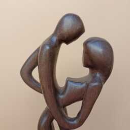 Modern Wood Statuette in The Mood Of Jazz - Boho Home Decor Hand Carved Couple Sculpture - thumbnail 3