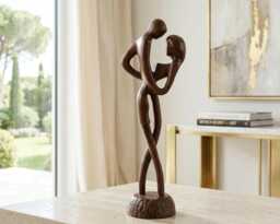 Modern Wood Statuette in The Mood Of Jazz - Boho Home Decor Hand Carved Couple Sculpture - thumbnail 1