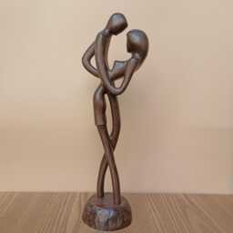 Modern Wood Statuette in The Mood Of Jazz - Boho Home Decor Hand Carved Couple Sculpture - thumbnail 4