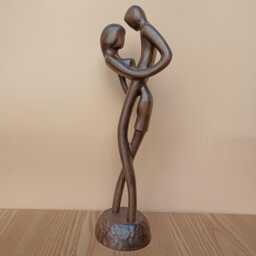 Modern Wood Statuette in The Mood Of Jazz - Boho Home Decor Hand Carved Couple Sculpture - thumbnail 2