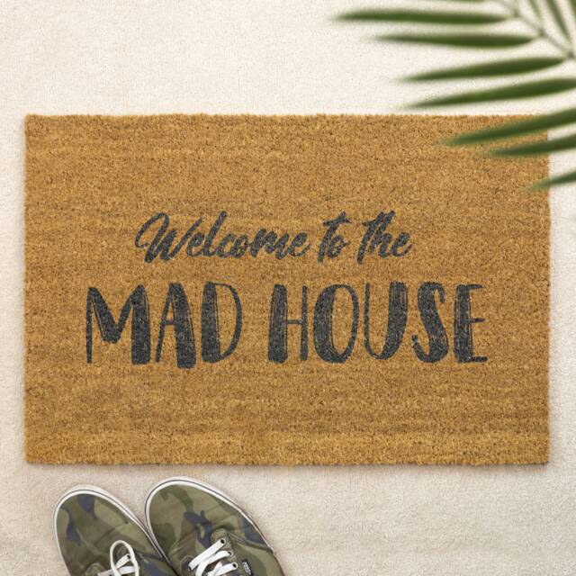Brush Door Mat Welcome To The Mad House Front Custom Printed First Home Family Gift Couples - image 1