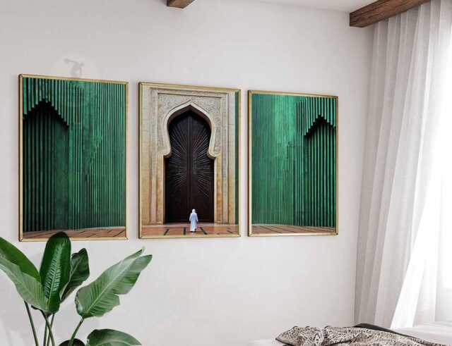 Set Of 3 Mosque Prints, Islamic Wall Art, Calligraphy Middle Eastern Decor, Mughal Arabic Muslim Home Decor - image 1