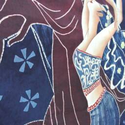 Vintage , Batik Painting Tapestry, The Horse Lady, Good Luck, Indigo Wall Hanging - thumbnail 3