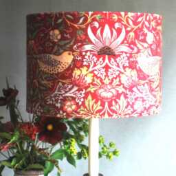 Handmade William Morris Strawberry Thief Lampshade Red Velvet With Gold Fringe - thumbnail 3