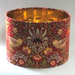 Handmade William Morris Strawberry Thief Lampshade Red Velvet With Gold Fringe - thumbnail 2