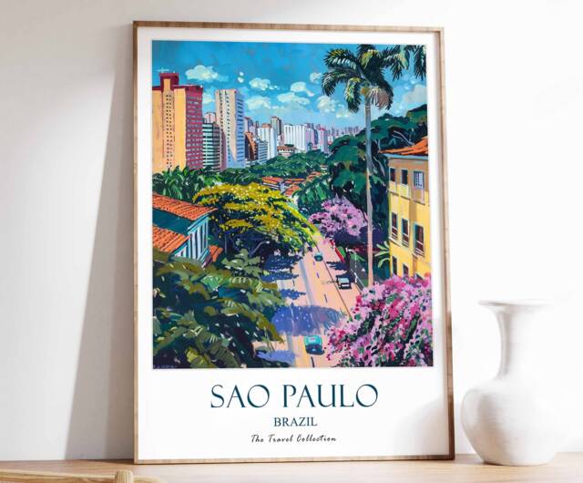 Sao Paulo Print, Travel Poster, Brazil Tropical Decor, Wall Art, Latin Gift - image 1