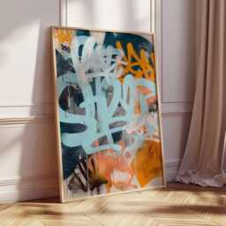 Abstract Graffiti Wall Art Print, Urban Street Style Poster, Modern Blue & Orange Painting, Contemporary Home Decor - thumbnail 2
