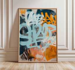 Abstract Graffiti Wall Art Print, Urban Street Style Poster, Modern Blue & Orange Painting, Contemporary Home Decor - thumbnail 1