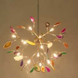 1950's Brass Green Agate Stone Polished Sputnik Chandelier Urchin Italian Stilnovo Kalmar Lamp Lights Lighting Starburst Vintage Light - thumbnail 2