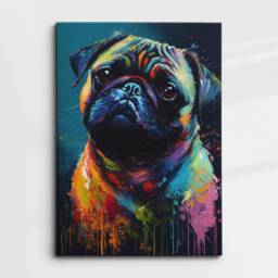 Pug Puppy Dog Animal Abstract Oil Painting Splatter Dripping Style Wall Art, Framed Canvas Poster Print, Home Kitchen Office Room Decor - thumbnail 3