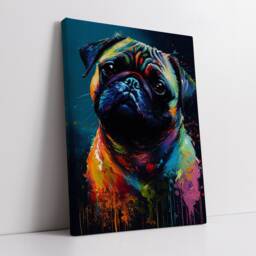 Pug Puppy Dog Animal Abstract Oil Painting Splatter Dripping Style Wall Art, Framed Canvas Poster Print, Home Kitchen Office Room Decor - thumbnail 2