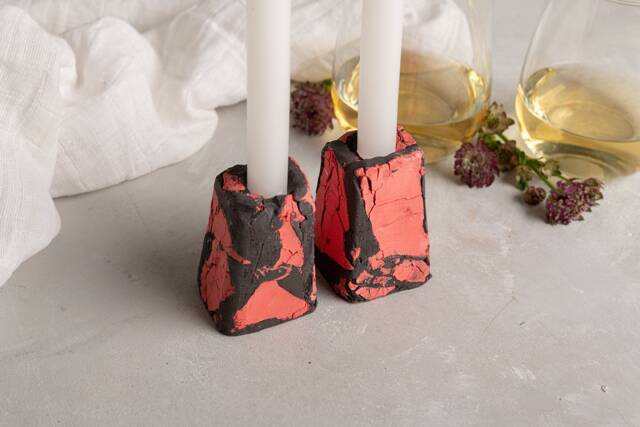 Pottery Unique Modern Rustic Candlestick Holder Set, Red Candle Holders, Mother Christmas Gift - image 1