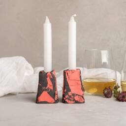 Pottery Unique Modern Rustic Candlestick Holder Set, Red Candle Holders, Mother Christmas Gift - thumbnail 2