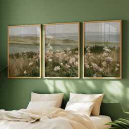 Floral Meadow Trio, Pink Landscape Wall Art Set - thumbnail 2