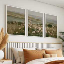 Floral Meadow Trio, Pink Landscape Wall Art Set - thumbnail 3