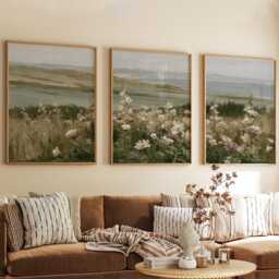 Floral Meadow Trio, Pink Landscape Wall Art Set - thumbnail 4