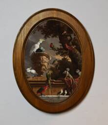 Light Oak Oval Wooden Framed Art Print, Melchior D'hondecoeter, The Menagerie, Birds Monkeys Animal Print - thumbnail 1