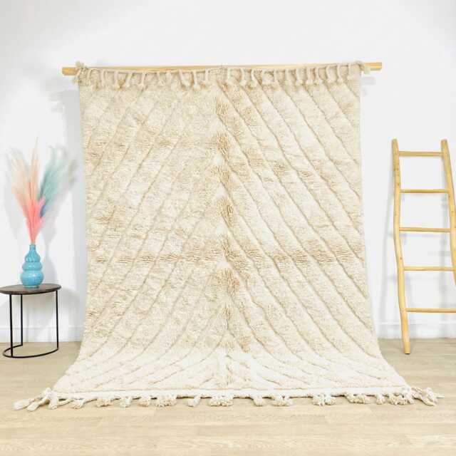 Hand Tufted Moroccan Rug, Berber White Shag Authentic Beni Ouarain Carpet, Area Rugs - image 1